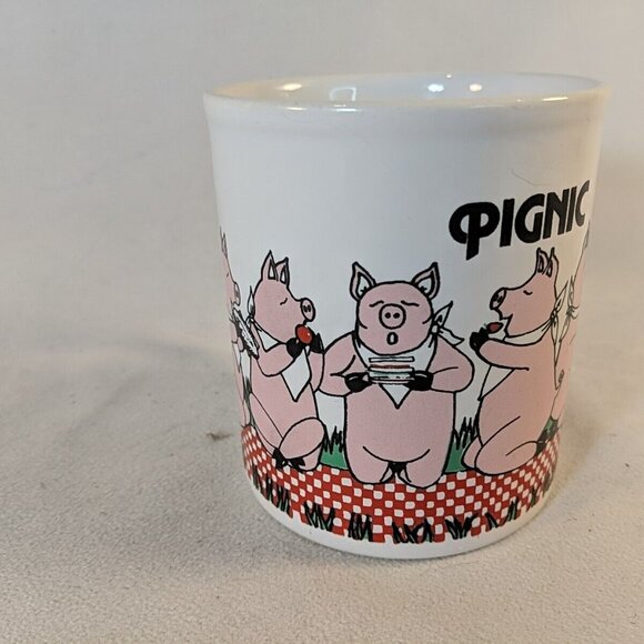 Kiln Craft England Pignic Vintage Coffee Tea Mug Pig Picnic White Ceramic Funny - Picture 5 of 9